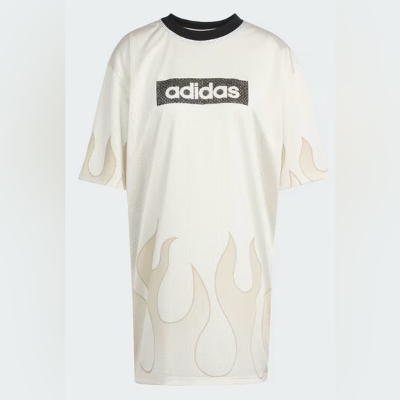NWT! Adidas FLAMES HOCKEY Short Sleeve MESH JERSEY T-Shirt DRESS Off White M - Picture 4 of 8